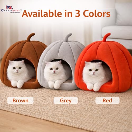 ZEXSAZONE Premium Summer Soft Velvet Pet Hut House | for Cats, Kittens and Small Dogs Puppey | with Reversible Cushion | Washable Cozy and Comfortable | | 40 x 40 x 42 cm (Coffee, Small_Pumpkin) - Image 5