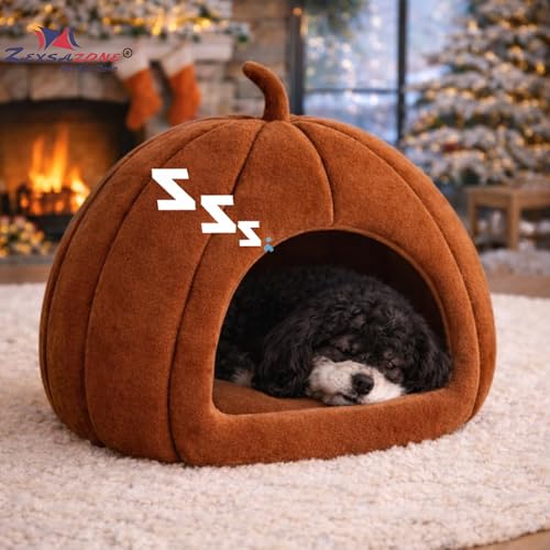 ZEXSAZONE Premium Summer Soft Velvet Pet Hut House | for Cats, Kittens and Small Dogs Puppey | with Reversible Cushion | Washable Cozy and Comfortable | | 40 x 40 x 42 cm (Coffee, Small_Pumpkin) - Image 2