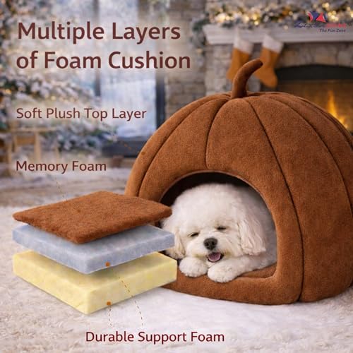 ZEXSAZONE Premium Summer Soft Velvet Pet Hut House | for Cats, Kittens and Small Dogs Puppey | with Reversible Cushion | Washable Cozy and Comfortable | | 40 x 40 x 42 cm (Coffee, Small_Pumpkin) - Image 4