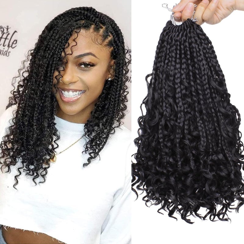 XTREND 10Inch 8Packs Boho Box Braids Crochet Hair with Curly Ends 14strandspack Pre Looped Black Messy Goddess Box Braids Hair Extensions Individual Synthetic Bob Goddess Locs Hair