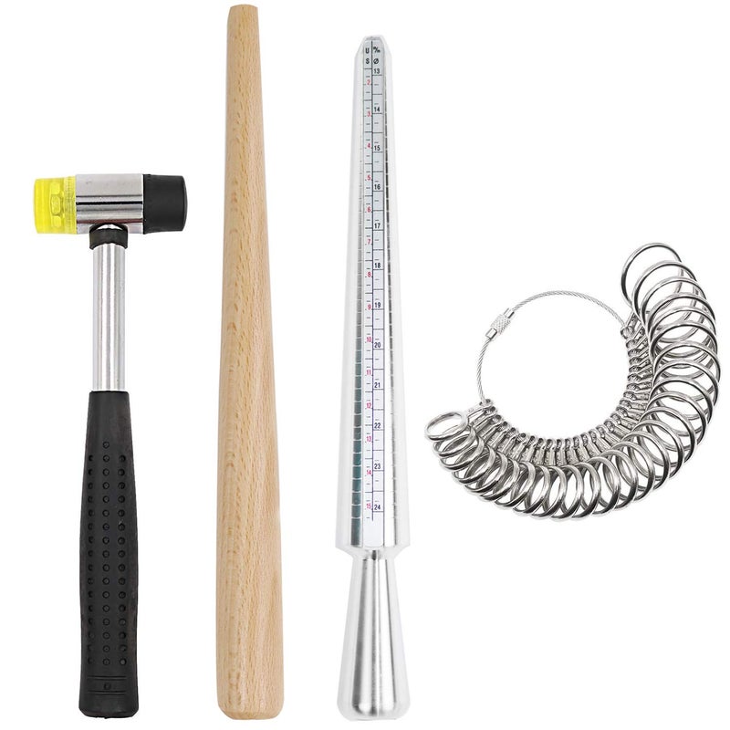 HEYMOUS Ring Mandrel Metal Ring Sizer Set with Jewelry Rubber Mallet Hammer Rings Size Measuring Tools Finger Gauge Wood Ring Shaper Tool Jewelers Repair Kit