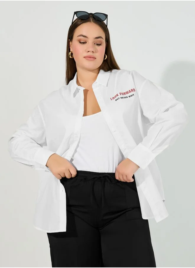 Styli Plus Size Slogan Print Oversized Shirt