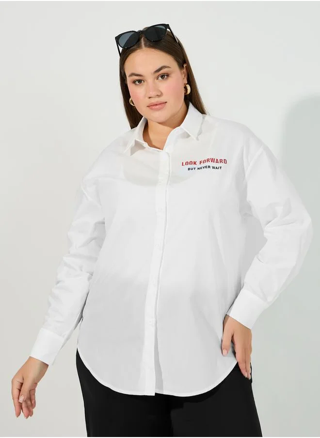 Styli Plus Size Slogan Print Oversized Shirt