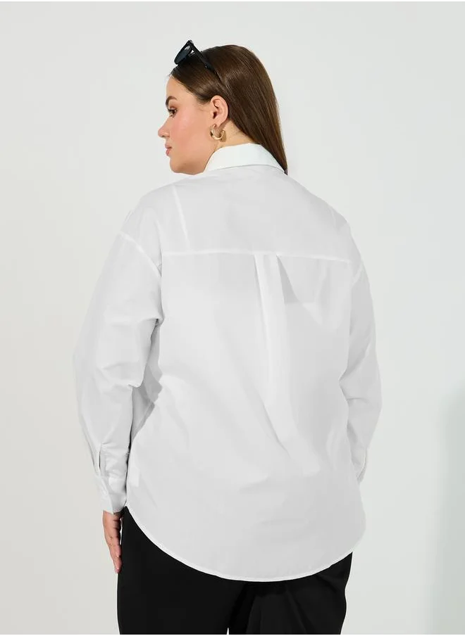 Styli Plus Size Slogan Print Oversized Shirt