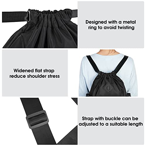 WANDF Drawstring Backpack Sports Gym Bag with Shoes Compartment, Water-Resistant String Backpack Cinch for Women Men (Small,Black) - Image 3