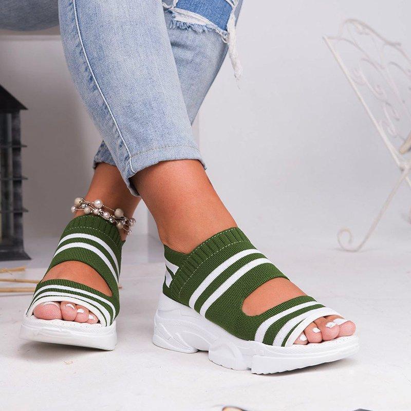 Women'S Shoes Knitted Sandals Women'S 2021 New Summer Flat Elastic Platform Sports Fish Mouth Shoes Manufacturers - Image 1