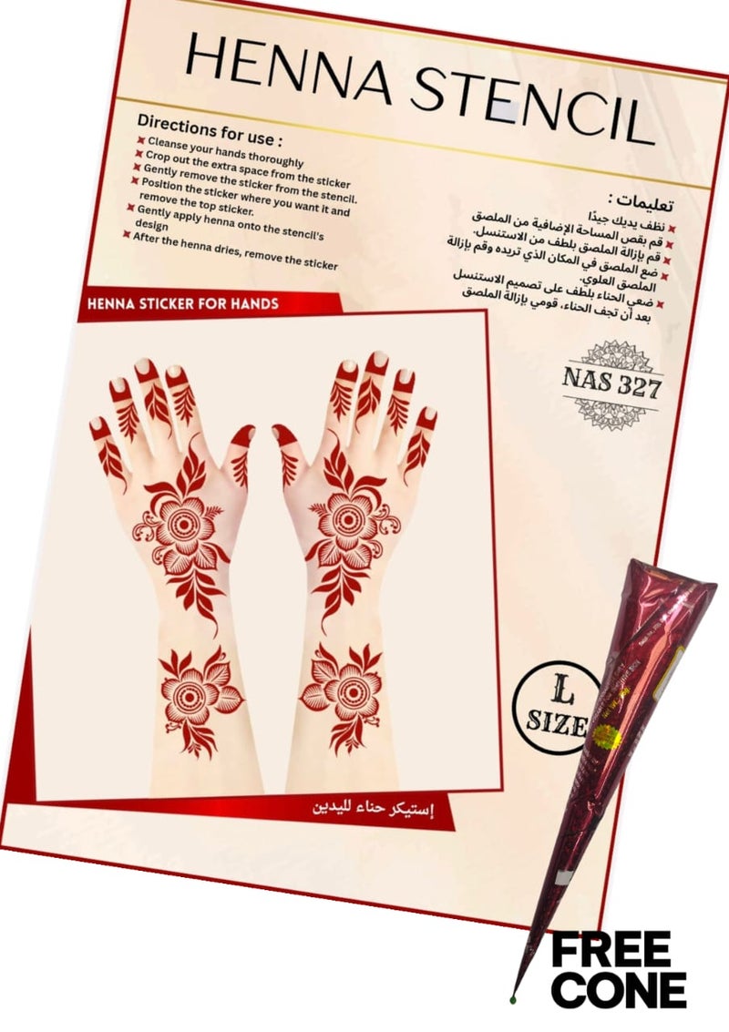 Reusable Henna Stencil Set 3PCS COMBO with Free Cone – Easy Mehndi Design Templates for Hands NAS327 - Image 1