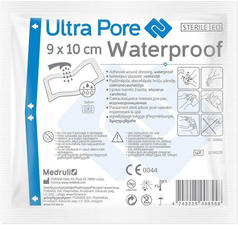 MEDRULL Ultra Pore Sterile Waterproof Wound Dressing Plaster 25 Pieces, 10cm Length x 9cm Width - Image 2