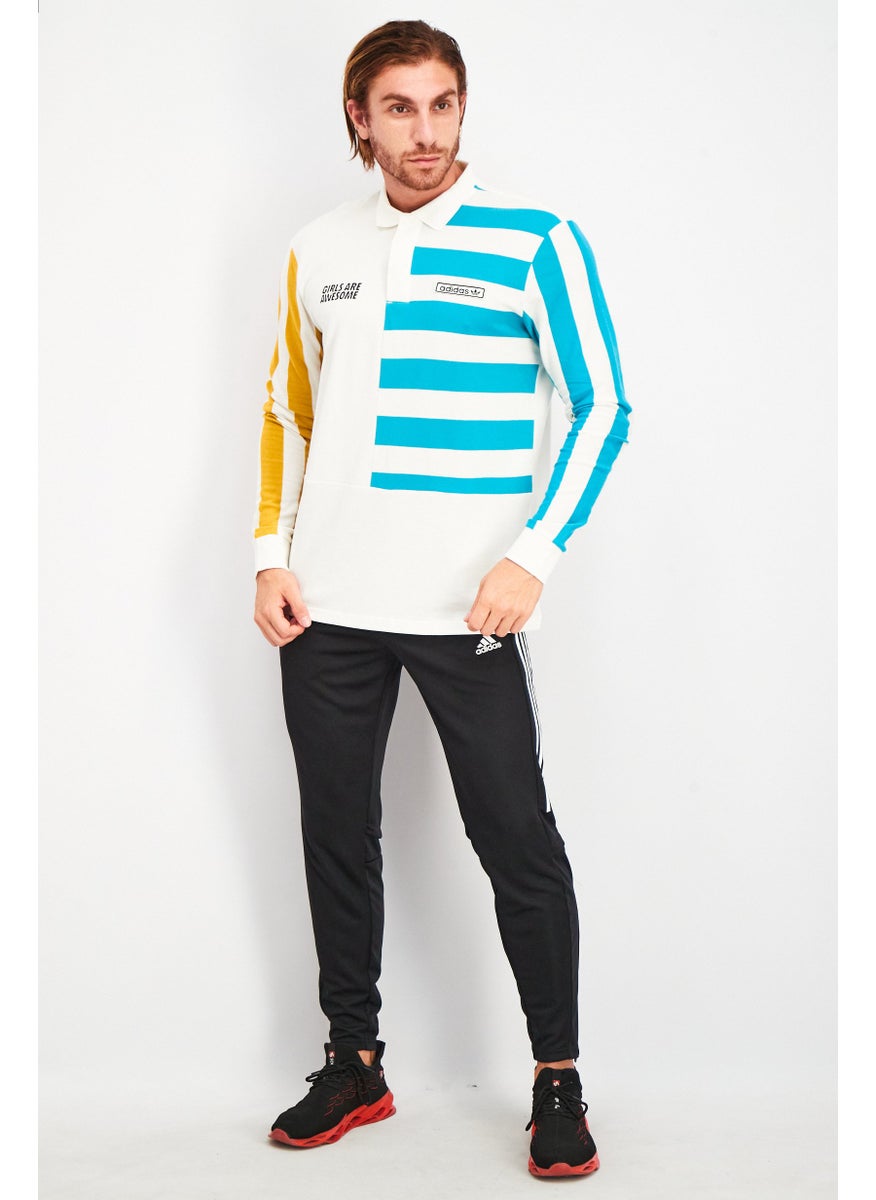 Adidas - Men Sportswear Fit Long Sleeves Stripe Polo Shirt, White Combo - Image 1