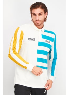Men Sportswear Fit Long Sleeves Stripe Polo Shirt, White Combo