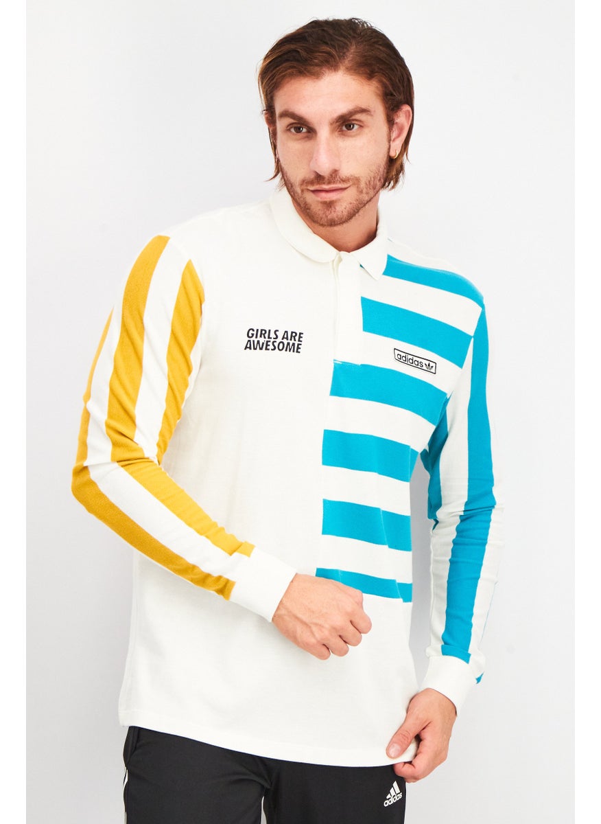 Adidas - Men Sportswear Fit Long Sleeves Stripe Polo Shirt, White Combo - Image 1