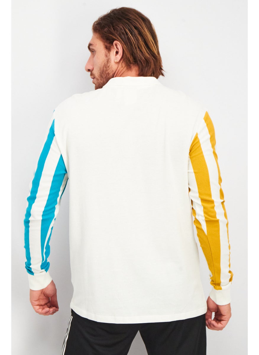 Adidas - Men Sportswear Fit Long Sleeves Stripe Polo Shirt, White Combo - Image 1