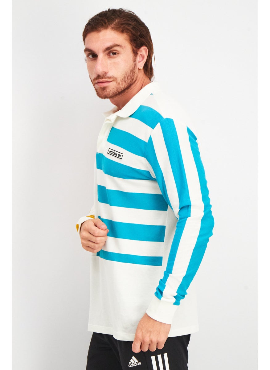 Adidas - Men Sportswear Fit Long Sleeves Stripe Polo Shirt, White Combo - Image 1