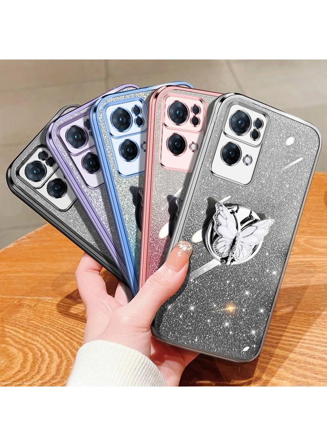 S-TOP Case For OPPO Reno7 Pro Plated Gradient Glitter Butterfly Holder TPU Phone Case - Image 2