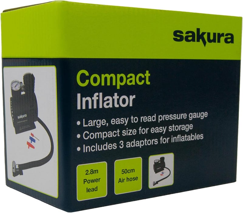 Sakura SS3602 Mini Air Compressor - 12V Portable Tire Inflator - Image 2