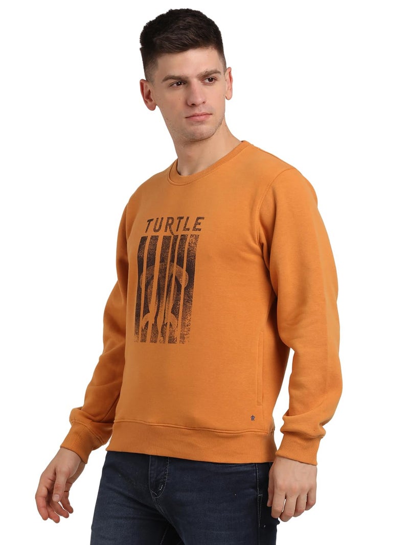 Turtle Men Poly Cotton Slim Fit Full Sleeve Mustard Sweatshirt - Image 3