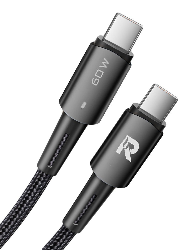 RAFFAE 60W Fast Charging Cable, Braided 1M USB Cable Type C to Type C For iPhone 15/15pro/15pro Max/14/13/12, Samsung, Huawei, OnePlus - Black - Image 2