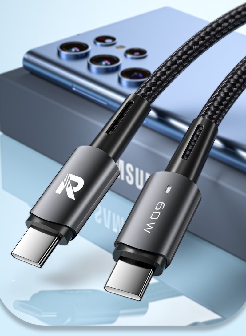 RAFFAE 60W Fast Charging Cable, Braided 1M USB Cable Type C to Type C For iPhone 15/15pro/15pro Max/14/13/12, Samsung, Huawei, OnePlus - Black - Image 3
