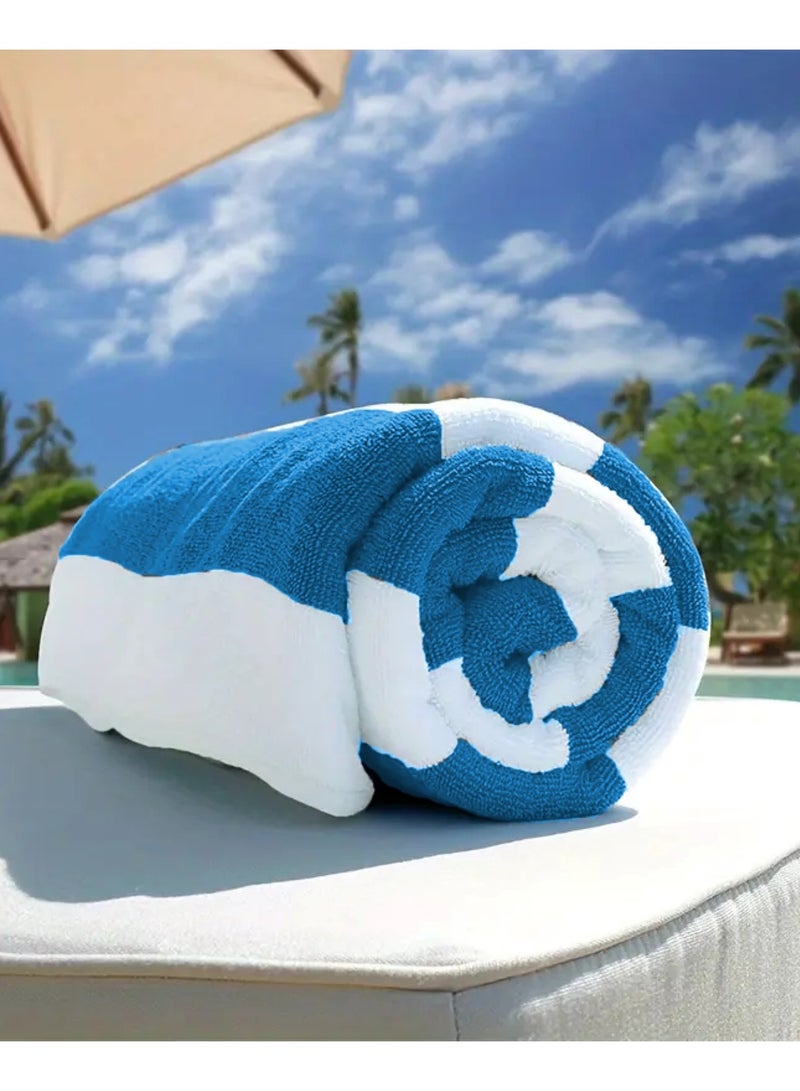 MAXQON Beach Towel - 100% Cotton 600 GSM Over Sized (90x180cm), Highly Absorbent Bath Sheet For Pool, Beach, Fitness, Sports, Yoga, Color-Striped Turkish Blue  - Image 2
