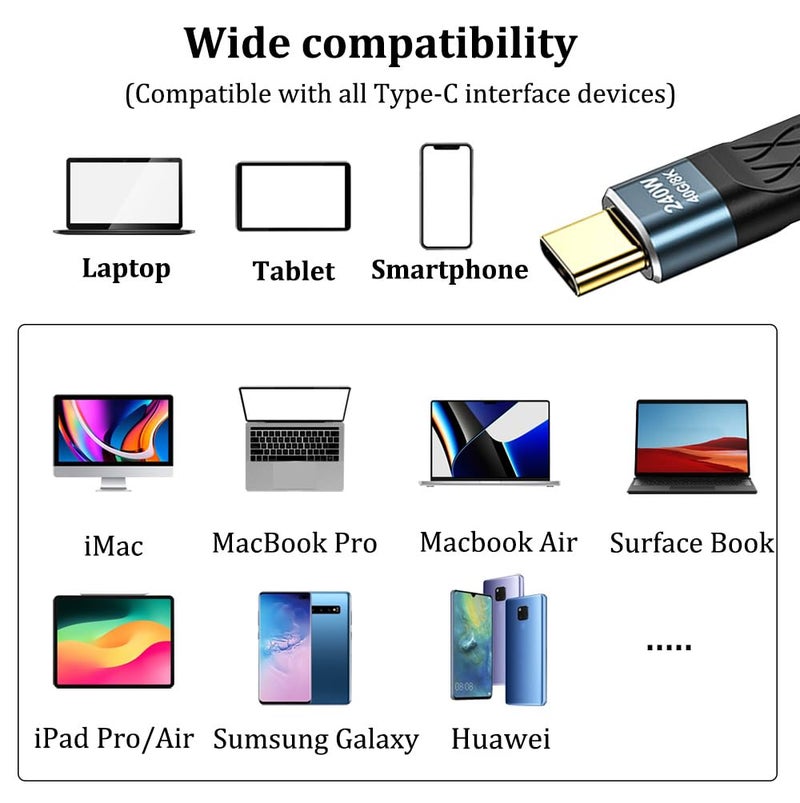 Sooiiyu USB C Cable, Short USB C to USB C Cable, 240W PD Fast Charging, 40Gbps Data Transfer, 8K @60Hz Video Display, Compatible with Thunderbolt 4/3, iPhone 16/15, iPad, MacBook, Galaxy, Android Auto - Image 2