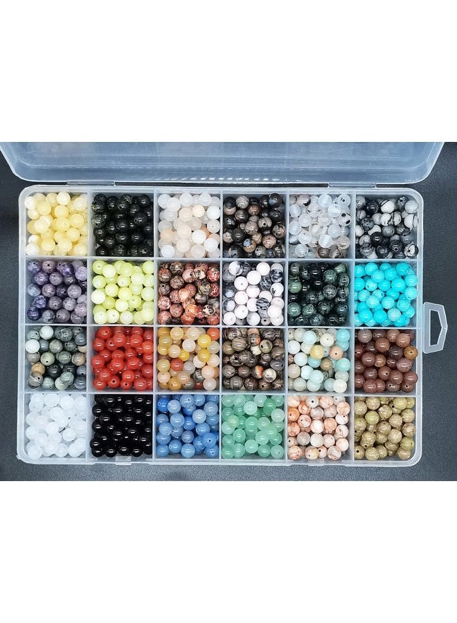 Maonewque 1200pcs 6mm Natural Round Stone Beads Real Gemstone Beading Loose Gemstone Hole Size 1mm DIY Smooth Beads for Bracelet Necklace Earrings Jewelry Making,Box Packed(24 Material -A,6mm) - Image 3