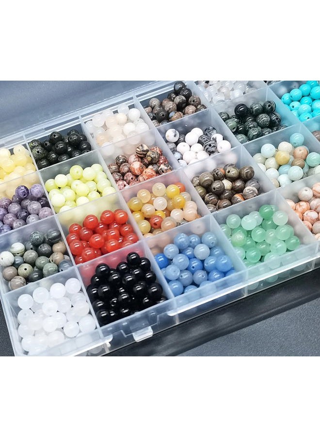 Maonewque 1200pcs 6mm Natural Round Stone Beads Real Gemstone Beading Loose Gemstone Hole Size 1mm DIY Smooth Beads for Bracelet Necklace Earrings Jewelry Making,Box Packed(24 Material -A,6mm) - Image 5