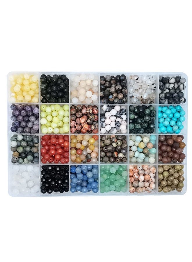 Maonewque 1200pcs 6mm Natural Round Stone Beads Real Gemstone Beading Loose Gemstone Hole Size 1mm DIY Smooth Beads for Bracelet Necklace Earrings Jewelry Making,Box Packed(24 Material -A,6mm) - Image 1