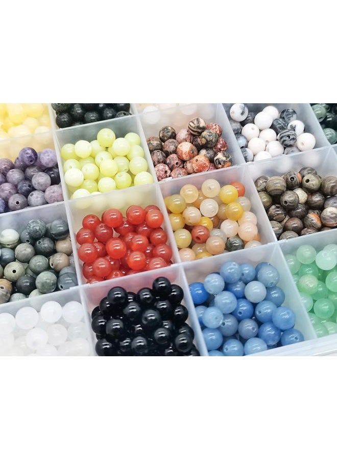 Maonewque 1200pcs 6mm Natural Round Stone Beads Real Gemstone Beading Loose Gemstone Hole Size 1mm DIY Smooth Beads for Bracelet Necklace Earrings Jewelry Making,Box Packed(24 Material -A,6mm) - Image 4