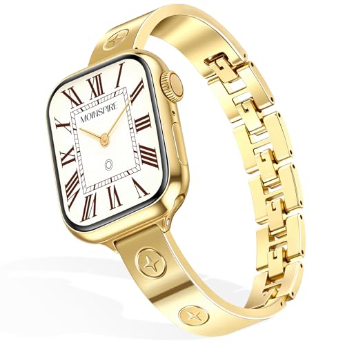 MOINSPIRE Gold Watch Bands for Women Compatible Apple Watch 42mm(S3/2/1) 46mm 44mm 45mm 49mm Adjustable Dressy Metal Jewelry Bracelet Strap for iWatch Series 11 10 9 8 7 6 5 4 3 2 1 SE Ultra - Image 1