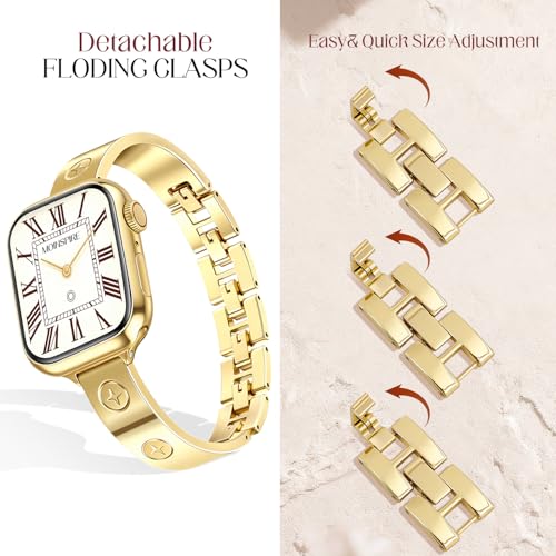MOINSPIRE Gold Watch Bands for Women Compatible Apple Watch 42mm(S3/2/1) 46mm 44mm 45mm 49mm Adjustable Dressy Metal Jewelry Bracelet Strap for iWatch Series 11 10 9 8 7 6 5 4 3 2 1 SE Ultra - Image 2