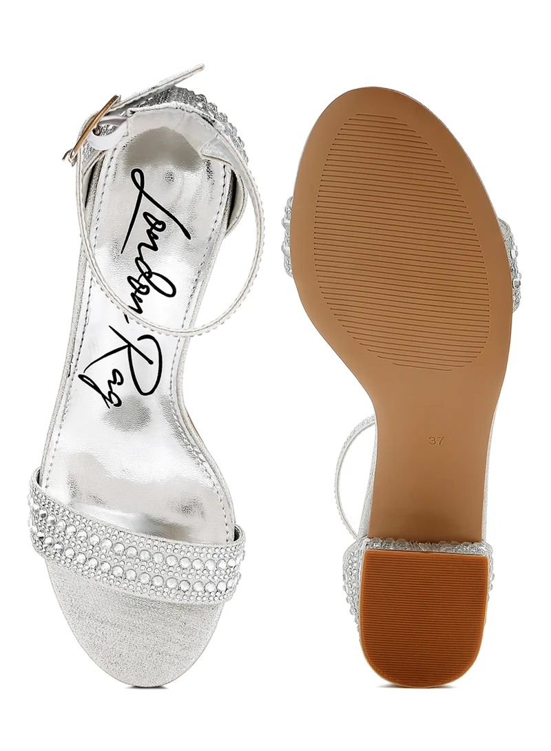 London Rag Rhinestones Embellished Block Sandals in Silver