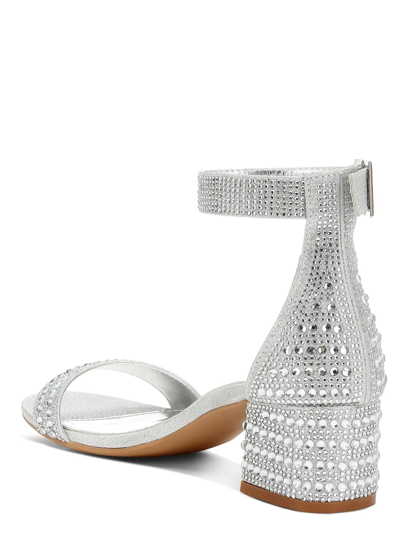 London Rag Rhinestones Embellished Block Sandals in Silver