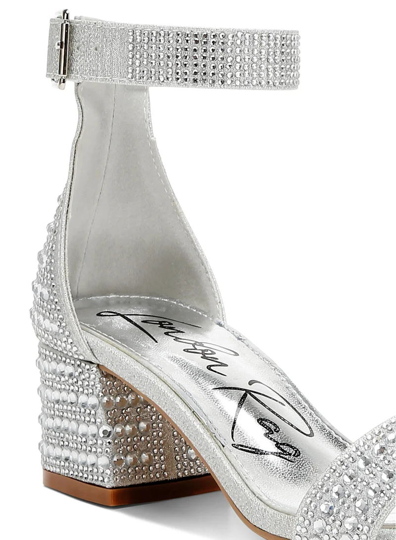 London Rag Rhinestones Embellished Block Sandals in Silver