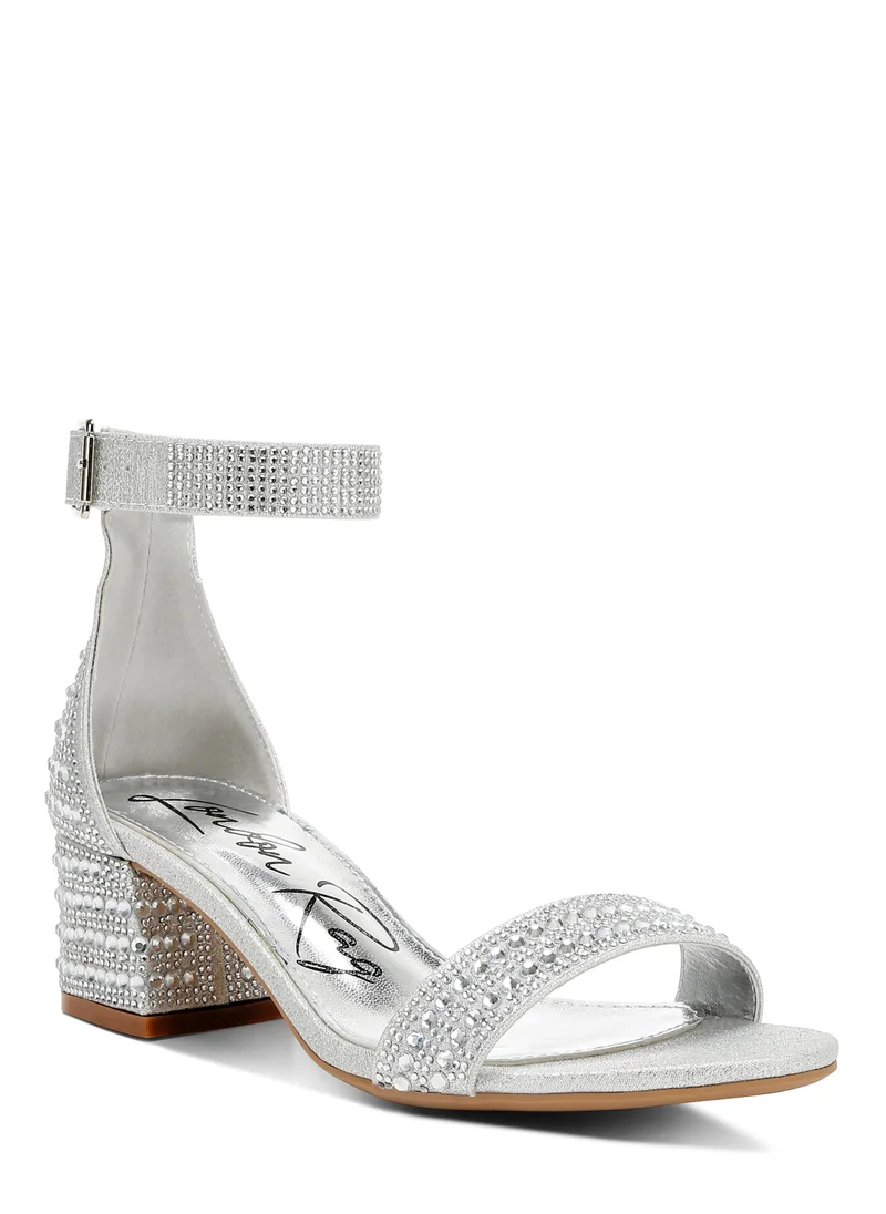 London Rag Rhinestones Embellished Block Sandals in Silver