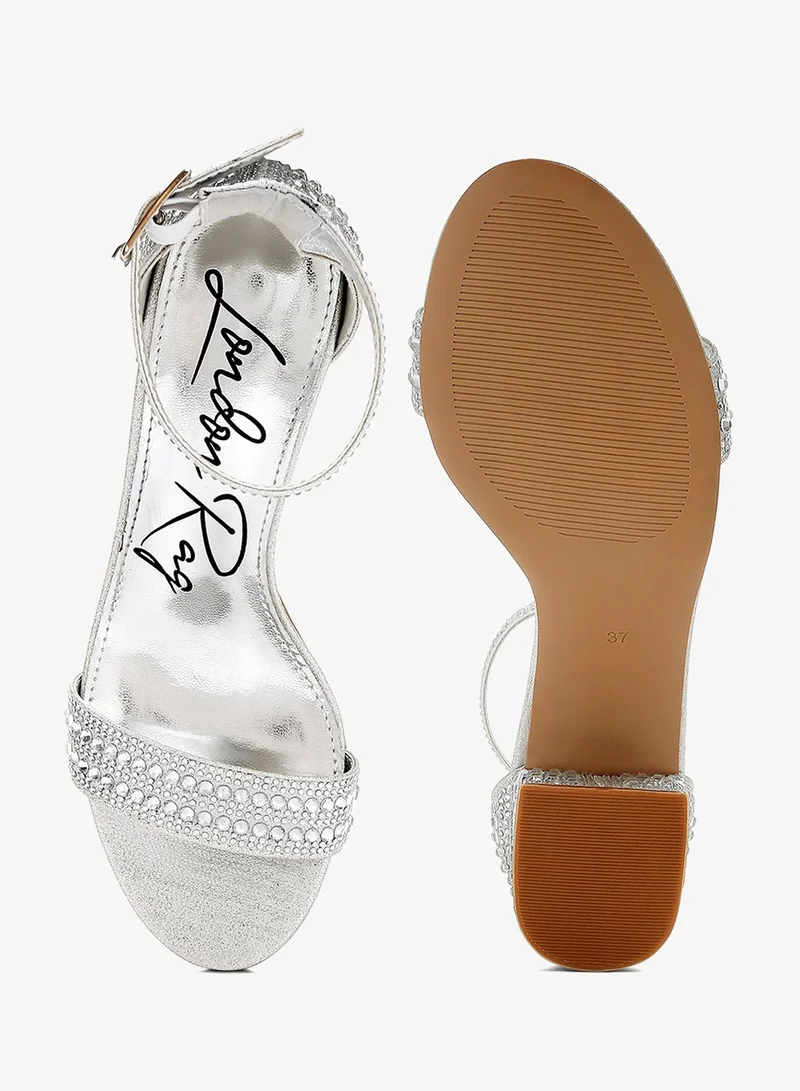 London Rag Silver Rhinestones Embellished Block Sandals in Silver for Women | Best Price UAE