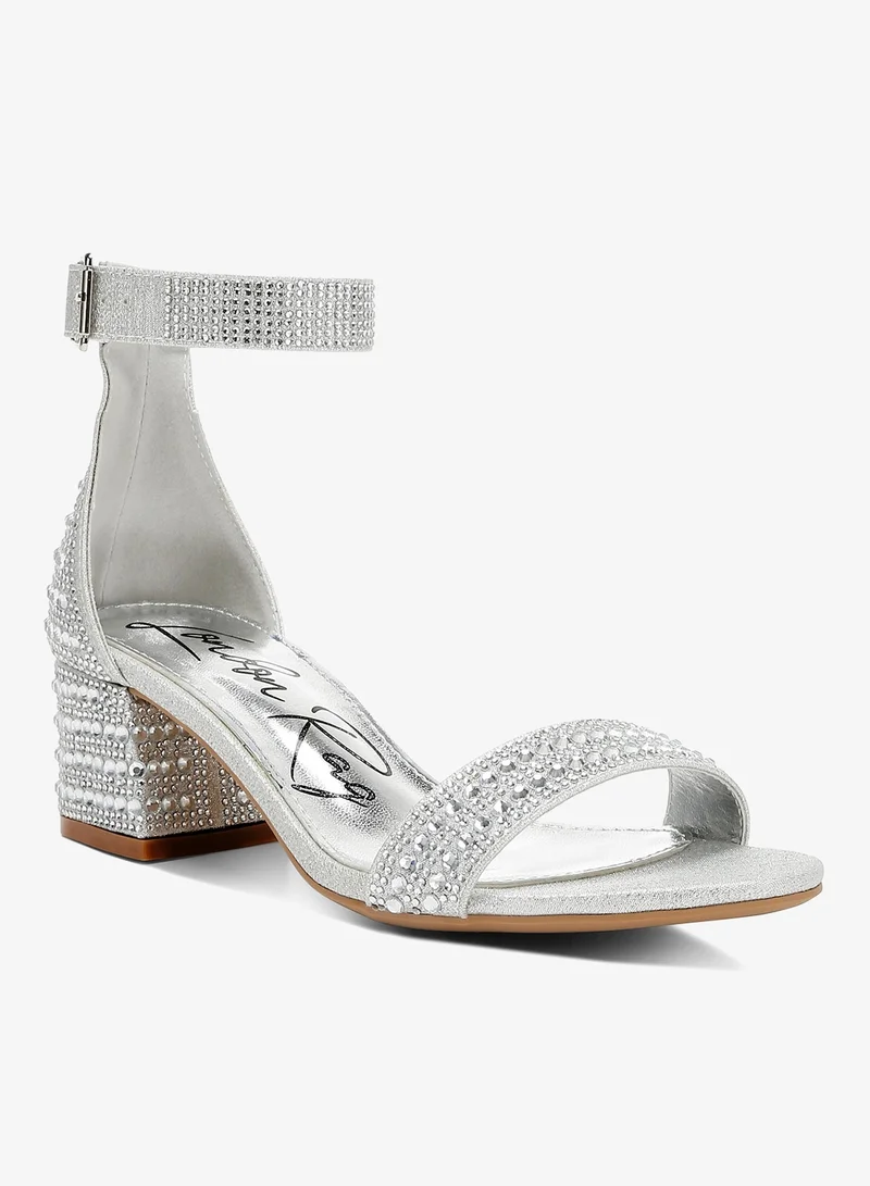 London Rag Silver Rhinestones Embellished Block Sandals in Silver for Women | Best Price UAE