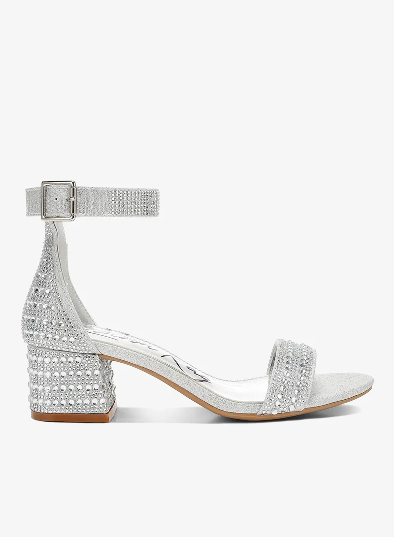 Rhinestones Embellished Block Sandals in Silver