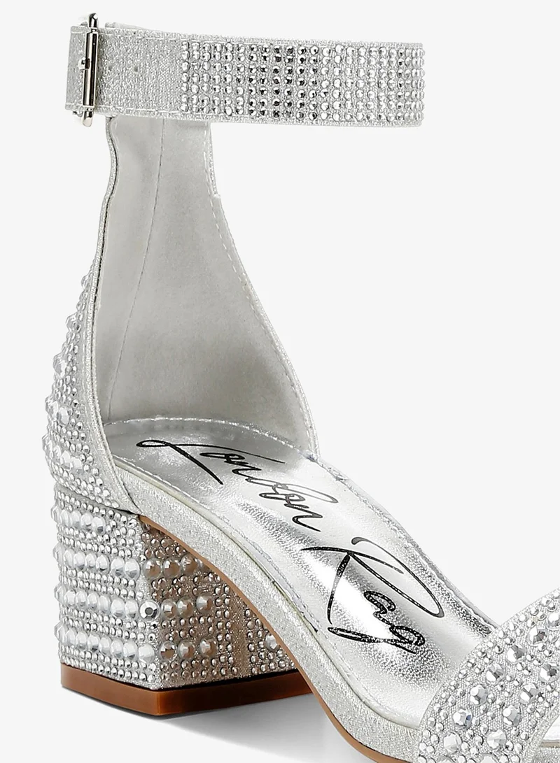 London Rag Silver Rhinestones Embellished Block Sandals in Silver for Women | Best Price UAE