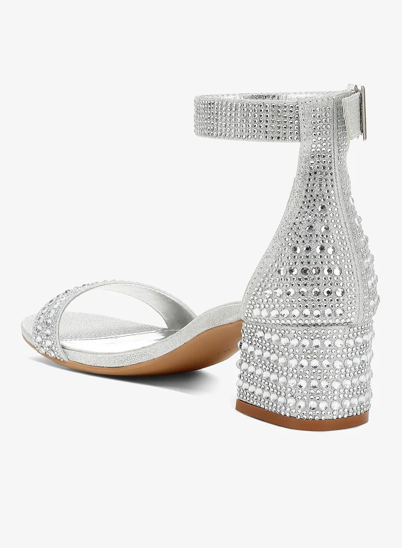 London Rag Silver Rhinestones Embellished Block Sandals in Silver for Women | Best Price UAE