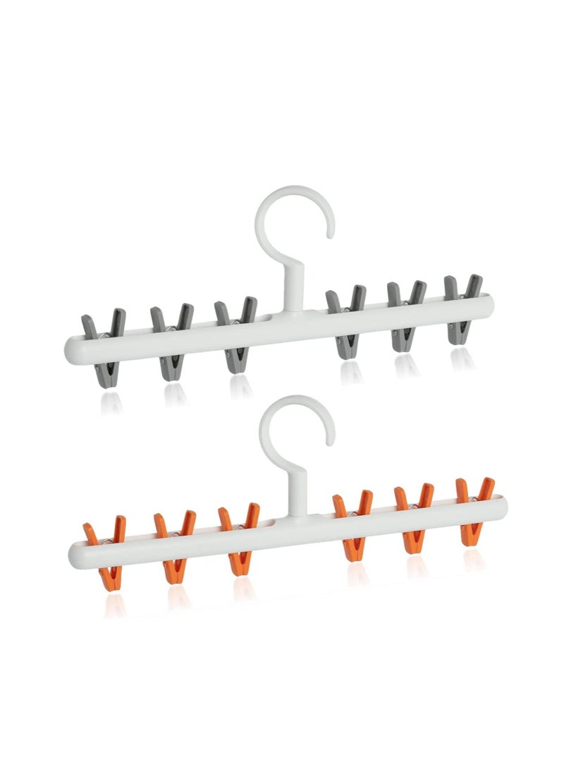 2 Pack Windproof Sock Clips Hanger, PP Plastic Anti-Tangle Clothes Drying Rack with 360° Swivel Hook and Strong Clips for Drying and Organize Underwear, Socks, Hats, Scarves, Pants  - Image 1