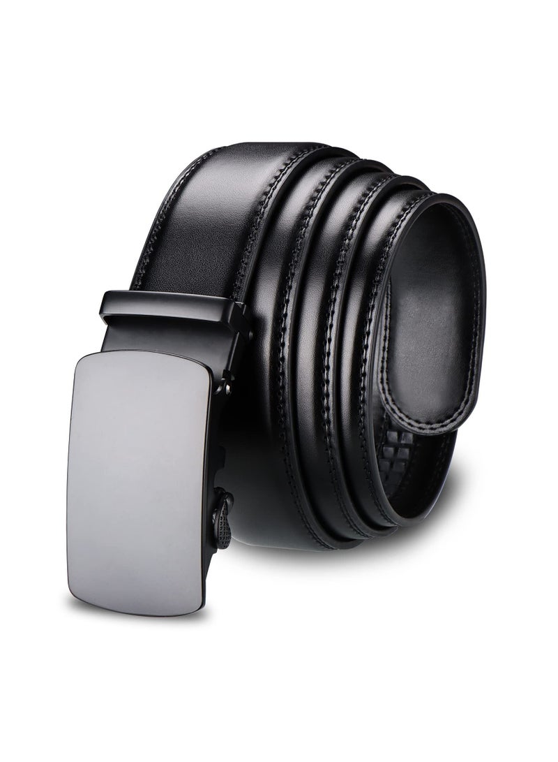 KASTWAVE Men's Leather Ratchet Dress Belts with Automatic Buckle Belt Fashion Soft Comfortable and Durable Quality Adjustable Trim to Fit Black - Image 1