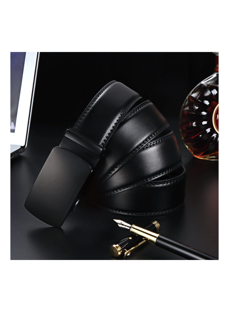 KASTWAVE Men's Leather Ratchet Dress Belts with Automatic Buckle Belt Fashion Soft Comfortable and Durable Quality Adjustable Trim to Fit Black - Image 2