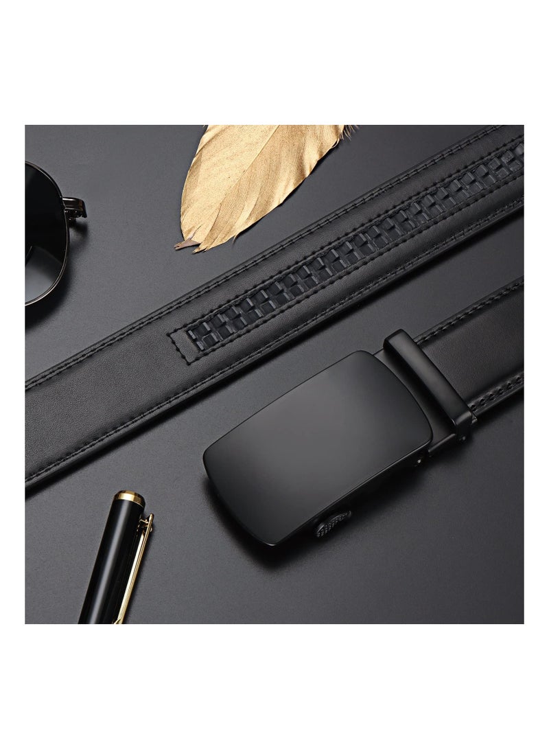 KASTWAVE Men's Leather Ratchet Dress Belts with Automatic Buckle Belt Fashion Soft Comfortable and Durable Quality Adjustable Trim to Fit Black - Image 3