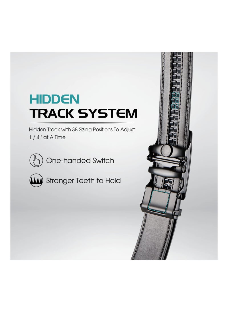 KASTWAVE Men's Leather Ratchet Dress Belts with Automatic Buckle Belt Fashion Soft Comfortable and Durable Quality Adjustable Trim to Fit Black - Image 4