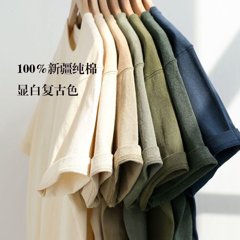 Pure Cotton Heavy Loose Base Shirt Casual Basic Short-Sleeved T-Shirt Pure Cotton Vintage Pure Cotton T-Shirt Pattern Fashion - Image 2