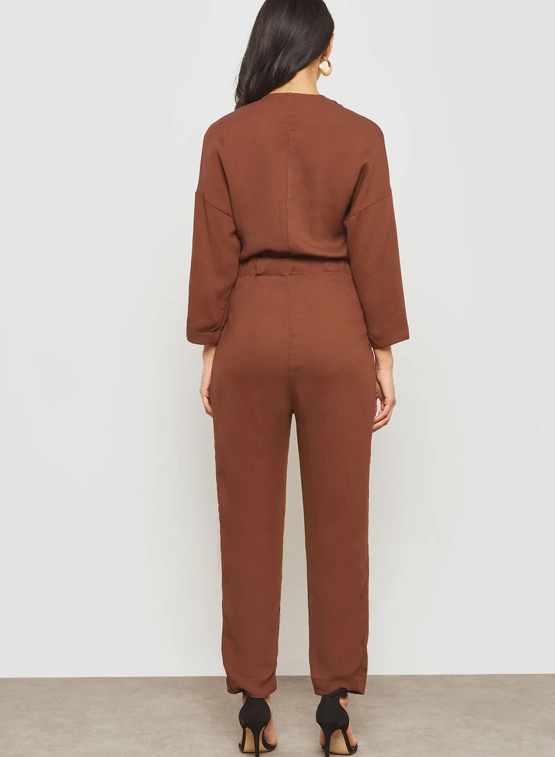 MANGO Tie Waist Long Sleeve Boilersuit