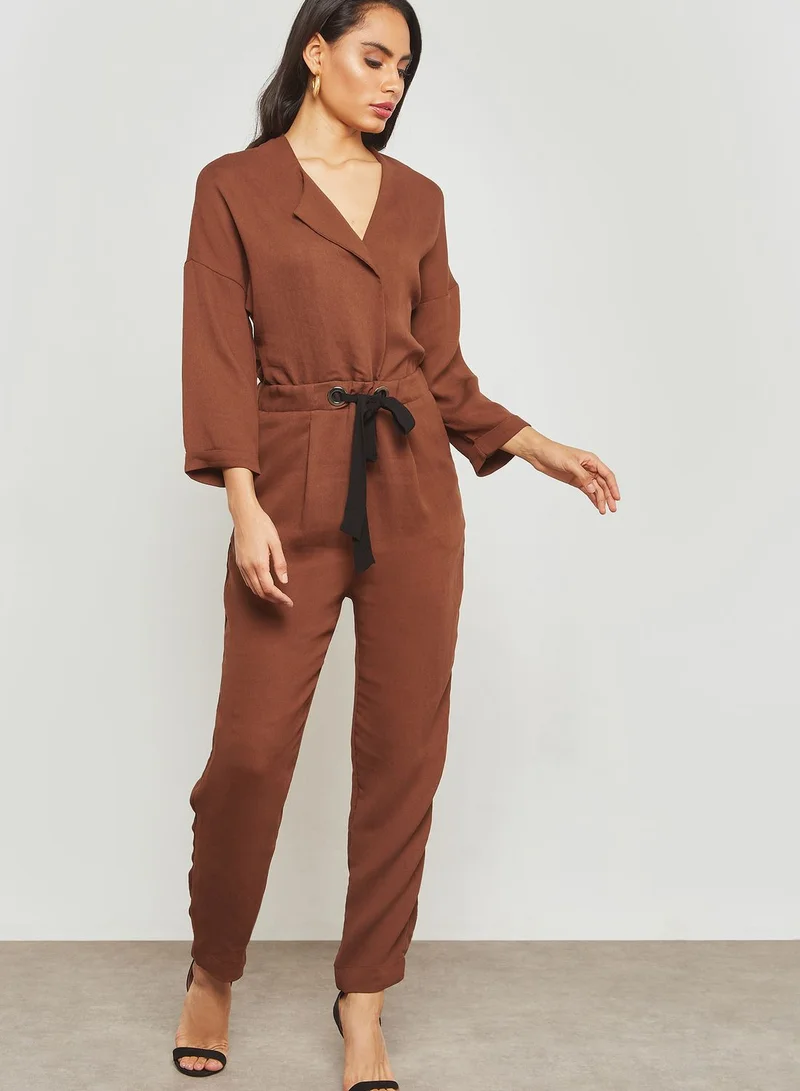 MANGO Tie Waist Long Sleeve Boilersuit