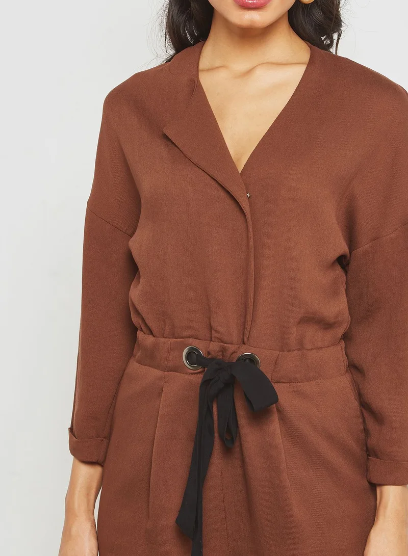MANGO Tie Waist Long Sleeve Boilersuit