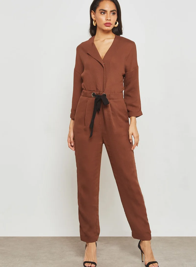 MANGO Tie Waist Long Sleeve Boilersuit