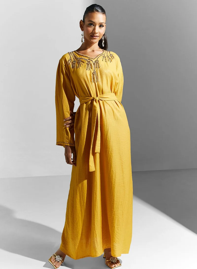 hayas closet Embellished Belted Jalabiya
